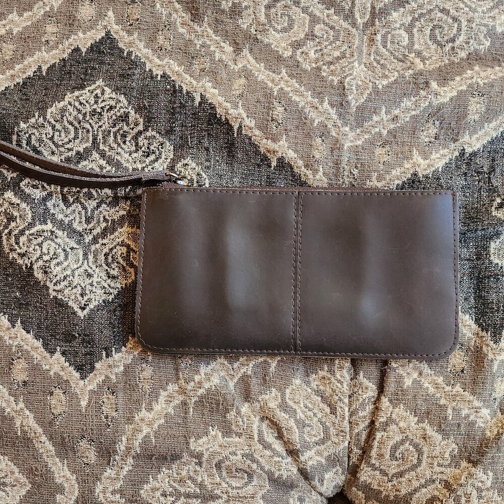 Brown Vegan Leather Wallet Wristlet